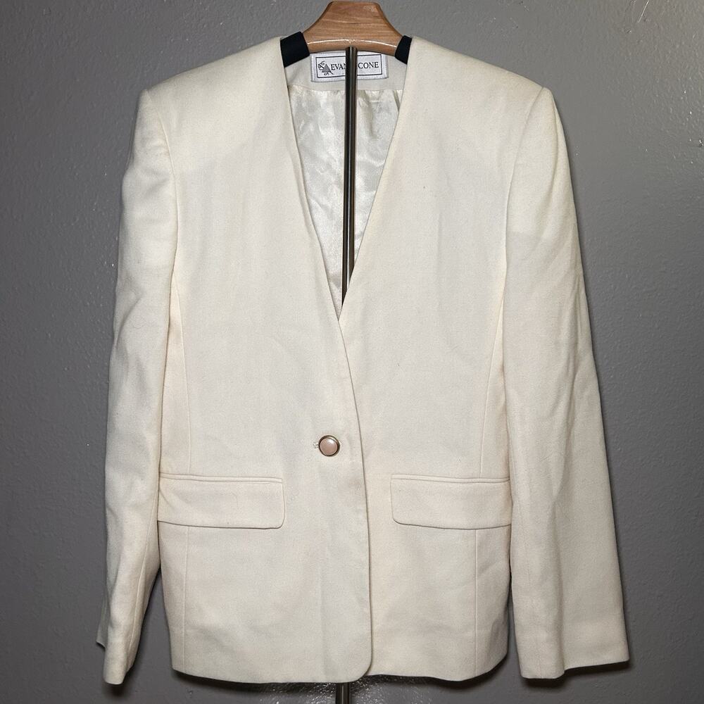 Vintage Evan-Picone Beige Blazer Jacket Worsted Wool USA Women's Size 4